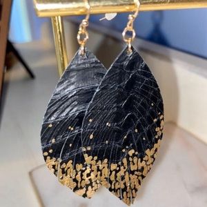 Black and gold leaf earrings